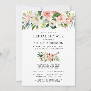 Bridal Shower Watercolor Floral Pink Blush Elegant Invitation