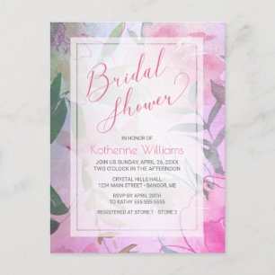 Bridal Shower Watercolor Floral Pink Purple Peony Invitation Postcard
