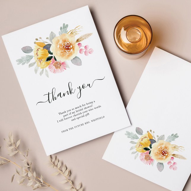 Bridal Shower Watercolor Floral Thank You Card (Creator Uploaded)