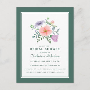 BRIDAL SHOWER Watercolor Flower Bouquet Postcard