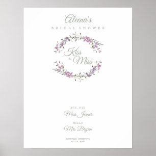 Bridal Shower Watercolor Flowers Garland in Purple Poster