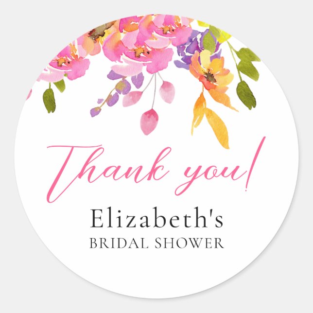 Bridal Shower watercolor flowers yellow Classic Round Sticker (Front)