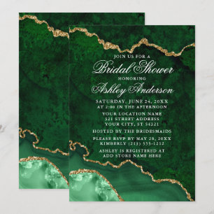 Bridal Shower Watercolor Green Gold Marble Geode Invitation