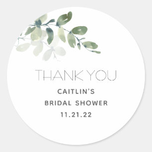 Bridal Shower Watercolor Greenery Thank You Classic Round Sticker