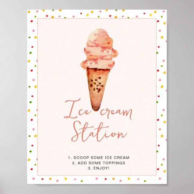 Bridal shower watercolor Ice Cream Station  Poster (Front)