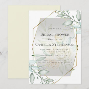 BRIDAL SHOWER   Watercolor Ivory Yellow Blush Rose Invitation