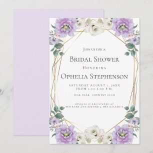 BRIDAL SHOWER   Watercolor Lavender Peonies Frame Invitation