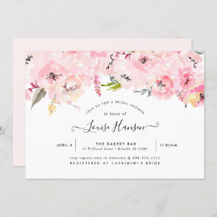 Bridal Shower, Watercolor Pale Pink Peonies Invitation