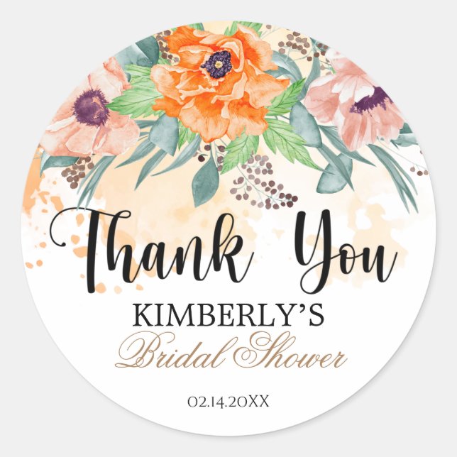 Bridal Shower Watercolor poppies  Classic Round Sticker (Front)