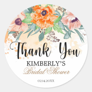 Bridal Shower Watercolor poppies  Classic Round Sticker