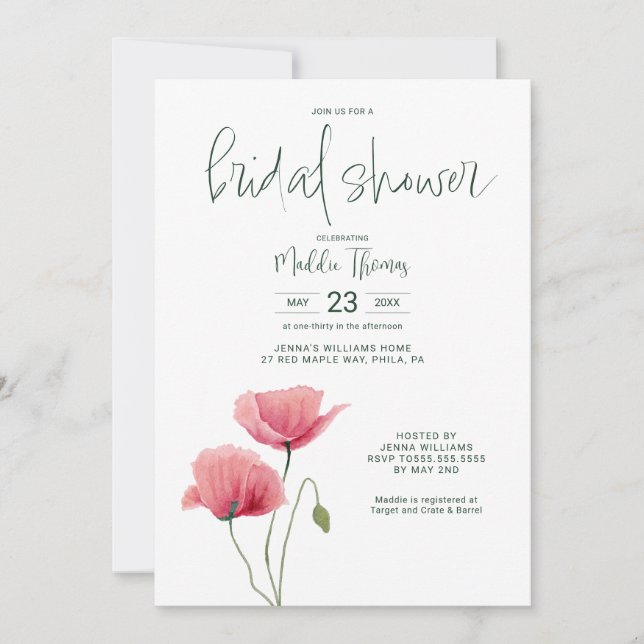 BRIDAL SHOWER | Watercolor Poppies Invitation (Front)