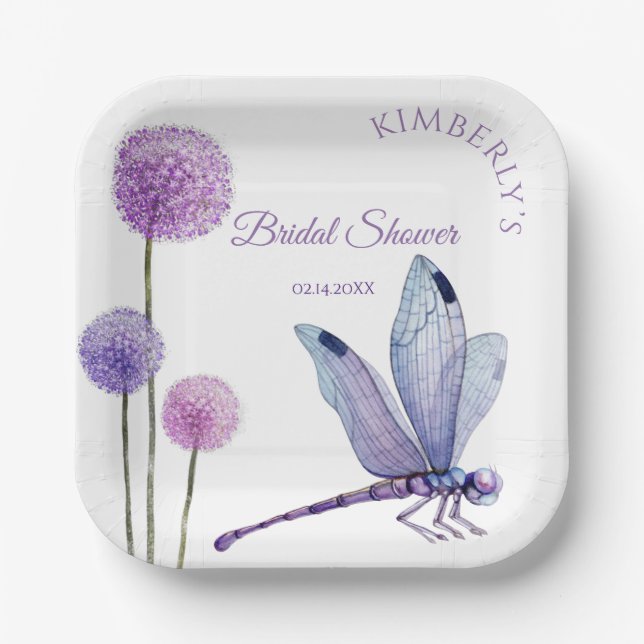Bridal Shower Watercolor Purple Flowers  Paper Pla Paper Plate (Front)