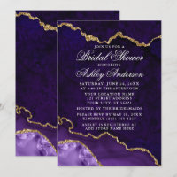 Bridal Shower Watercolor Purple Gold Marble Geode