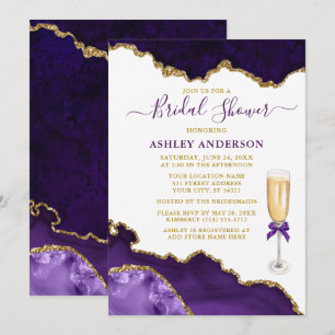 Bridal Shower Watercolor Purple Marble Geode Gold Invitation