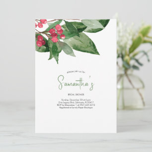 Bridal Shower Watercolor Red Berries Holiday Party Invitation