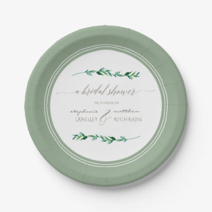 Bridal Shower Watercolor Simple Leaf Modern Art Paper Plate