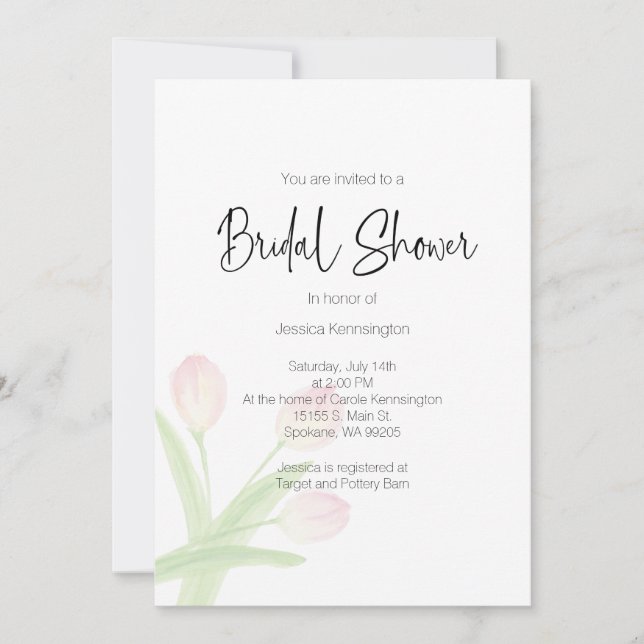 Bridal Shower Watercolor Spring Tulips Invitation (Front)