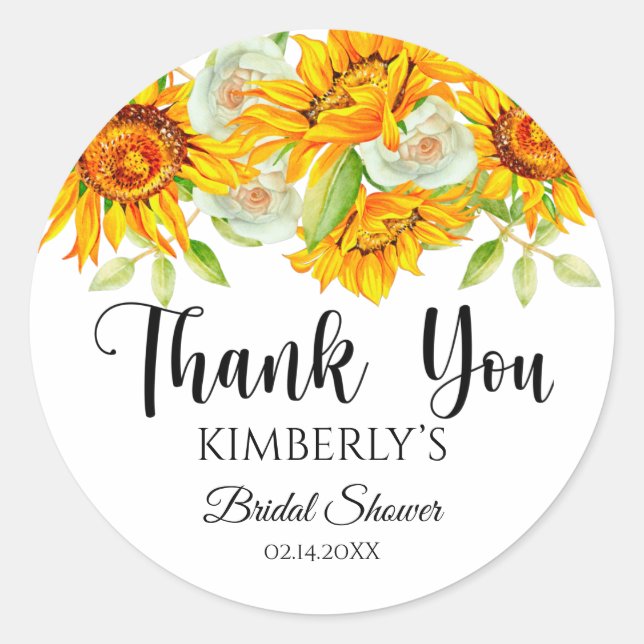 Bridal Shower Watercolor Sunflower Sticker (Front)