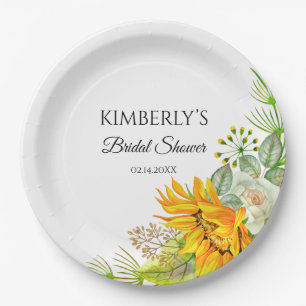 Bridal Shower Watercolor Sunflowers Paper Plate