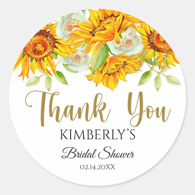 Bridal Shower Watercolor Sunflowers Sticker (Front)