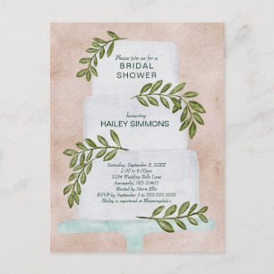 Bridal Shower Watercolor Wedding Cake Invitation Postcard
