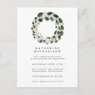 BRIDAL SHOWER   Watercolor Wreath Invitation Postcard