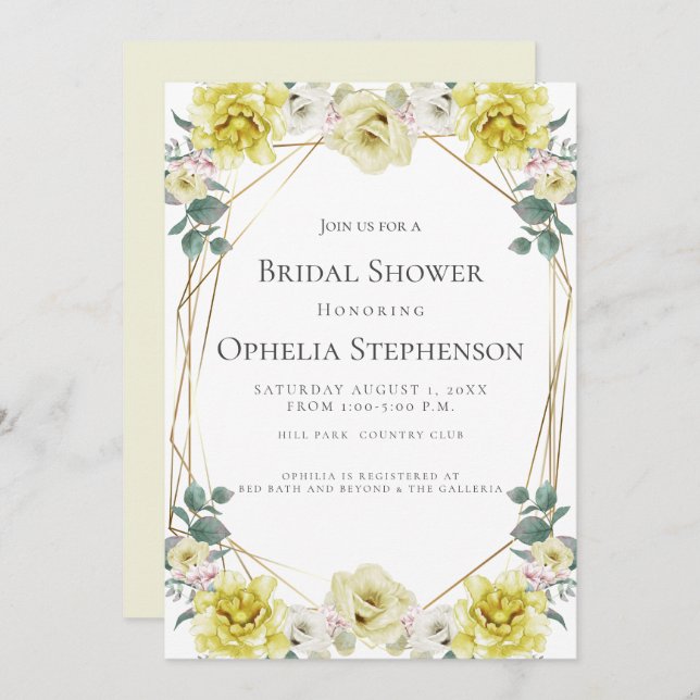 BRIDAL SHOWER | Watercolor Yellow Flowers Invitation (Front/Back)