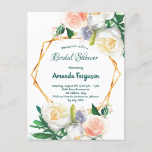 Bridal shower watercolored floral green invitation postcard