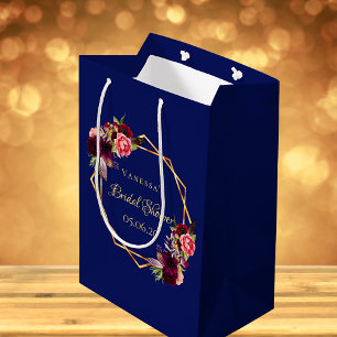 Bridal Shower watercolored florals burgundy blue Medium Gift Bag