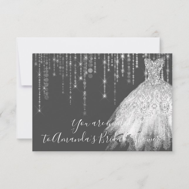 Bridal Shower Waves Dress Grey Grey Silver Graphit Invitation (Front)