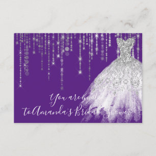Bridal Shower Waves Dress Grey Grey Silver Purple Invitation