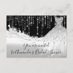 Bridal Shower Waves Glitter Grey Grey Silver Black Invitation