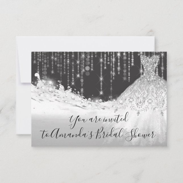 Bridal Shower Waves Glitter Grey Grey Silver Spark Invitation (Front)