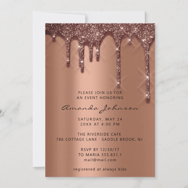 Bridal Shower Wedding Birthday Brown Coopper Drips Invitation (Front)