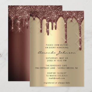 Bridal Shower Wedding Birthday Gold Brown Drips Invitation