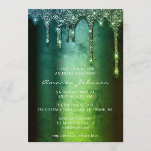 Bridal Shower Wedding Birthday Tropical Green Drip Invitation