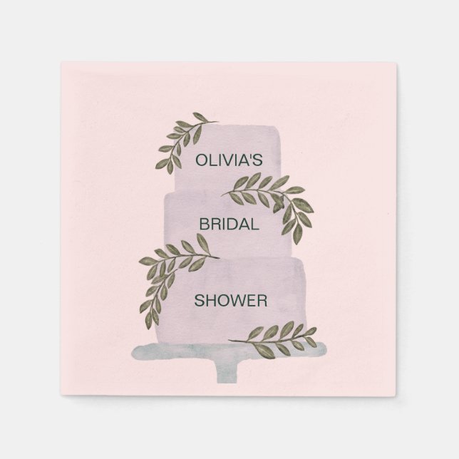 Bridal Shower, Wedding Cake with Greenery Napkin (Front)