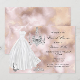 Bridal Shower Wedding Dress Beige Marble White Invitation
