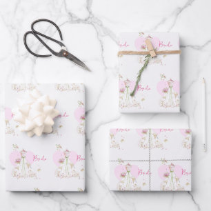 Bridal Shower Wedding Dress Hearts Wrapping Paper Sheet
