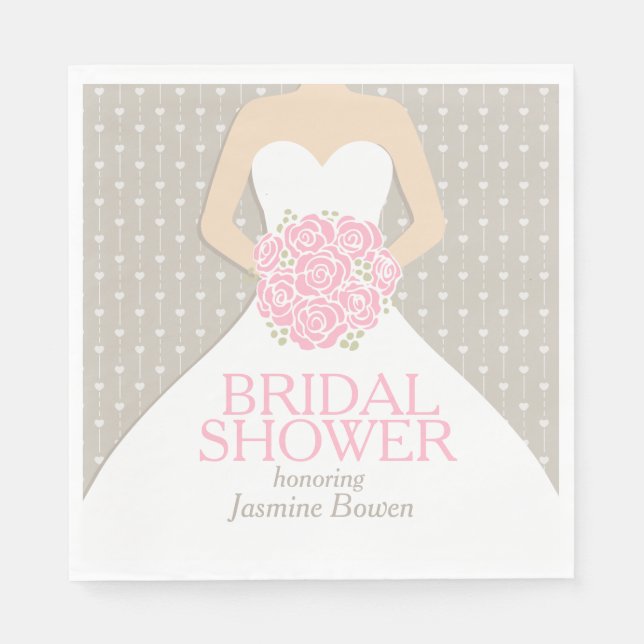 Bridal shower wedding dress pink grey napkins (Front)