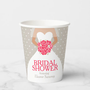 Bridal shower wedding dress red roses paper cups