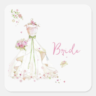 Bridal Shower Wedding Dress  Square Sticker