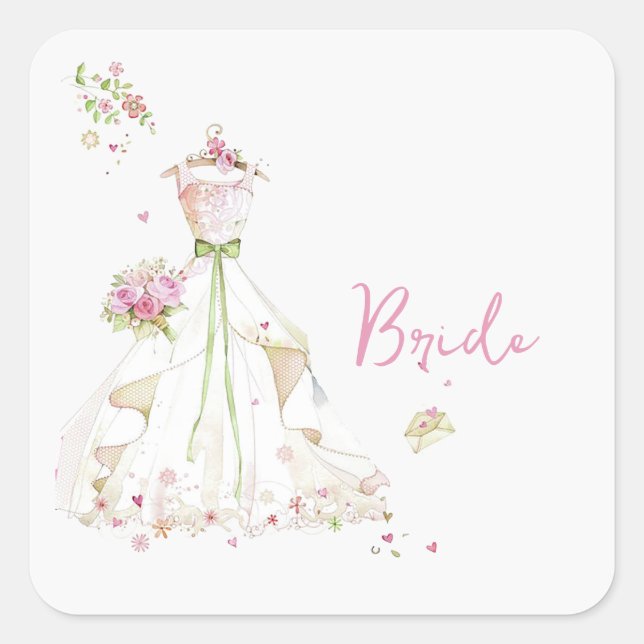 Bridal Shower Wedding Dress  Square Sticker (Front)