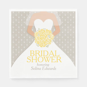 Bridal shower wedding dress yellow grey napkins