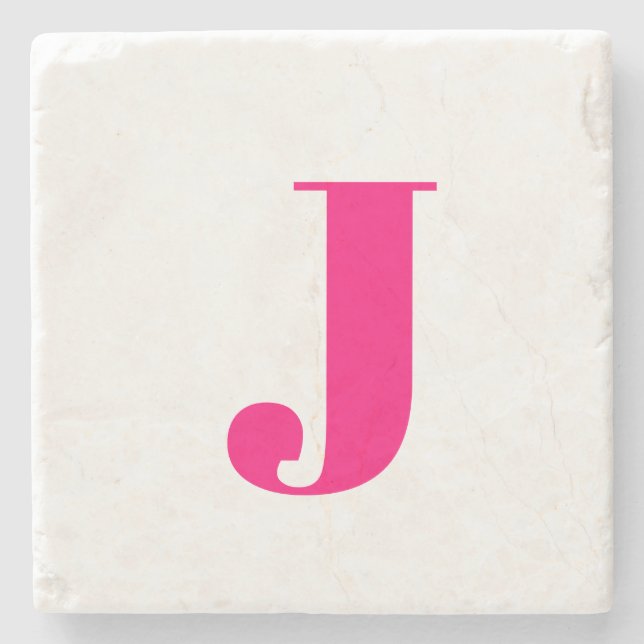 Bridal Shower Wedding Gift Pink Monogram Name Stone Coaster (Front)