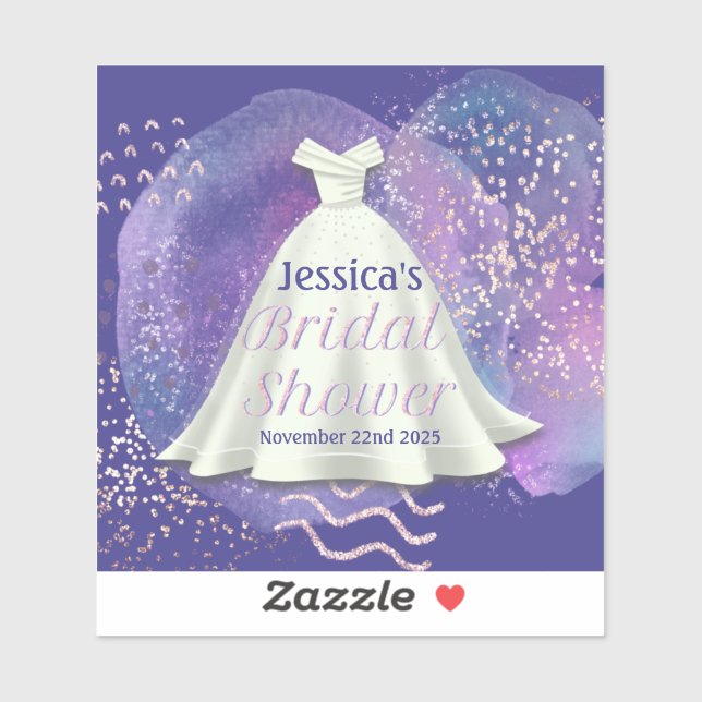 Bridal Shower Wedding Gown Purple & Rose Gold Glam (Sheet)