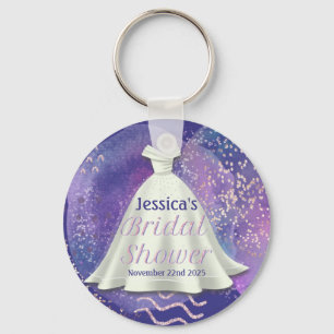 Bridal Shower Wedding Gown Purple & Rose Gold Glam Key Ring