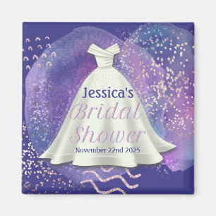 Bridal Shower Wedding Gown Purple & Rose Gold Glam Magnet