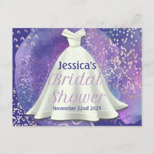 Bridal Shower Wedding Gown Purple & Rose Gold Glam Postcard