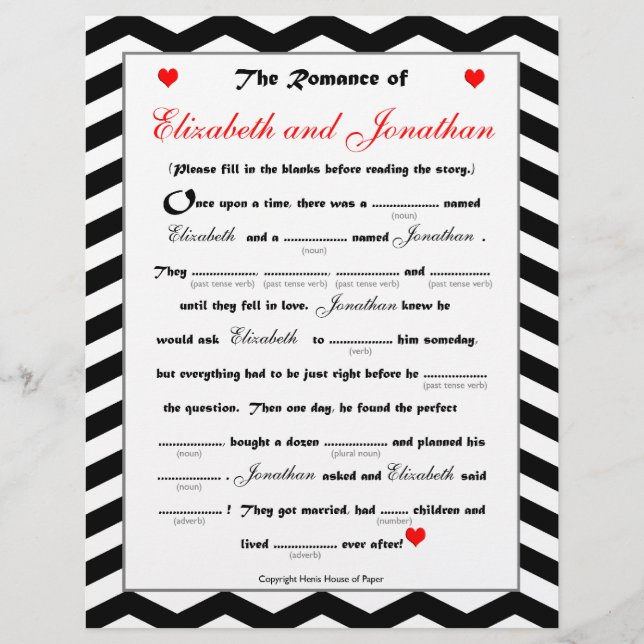 Bridal Shower Wedding Libs Game - Chevron (Front)